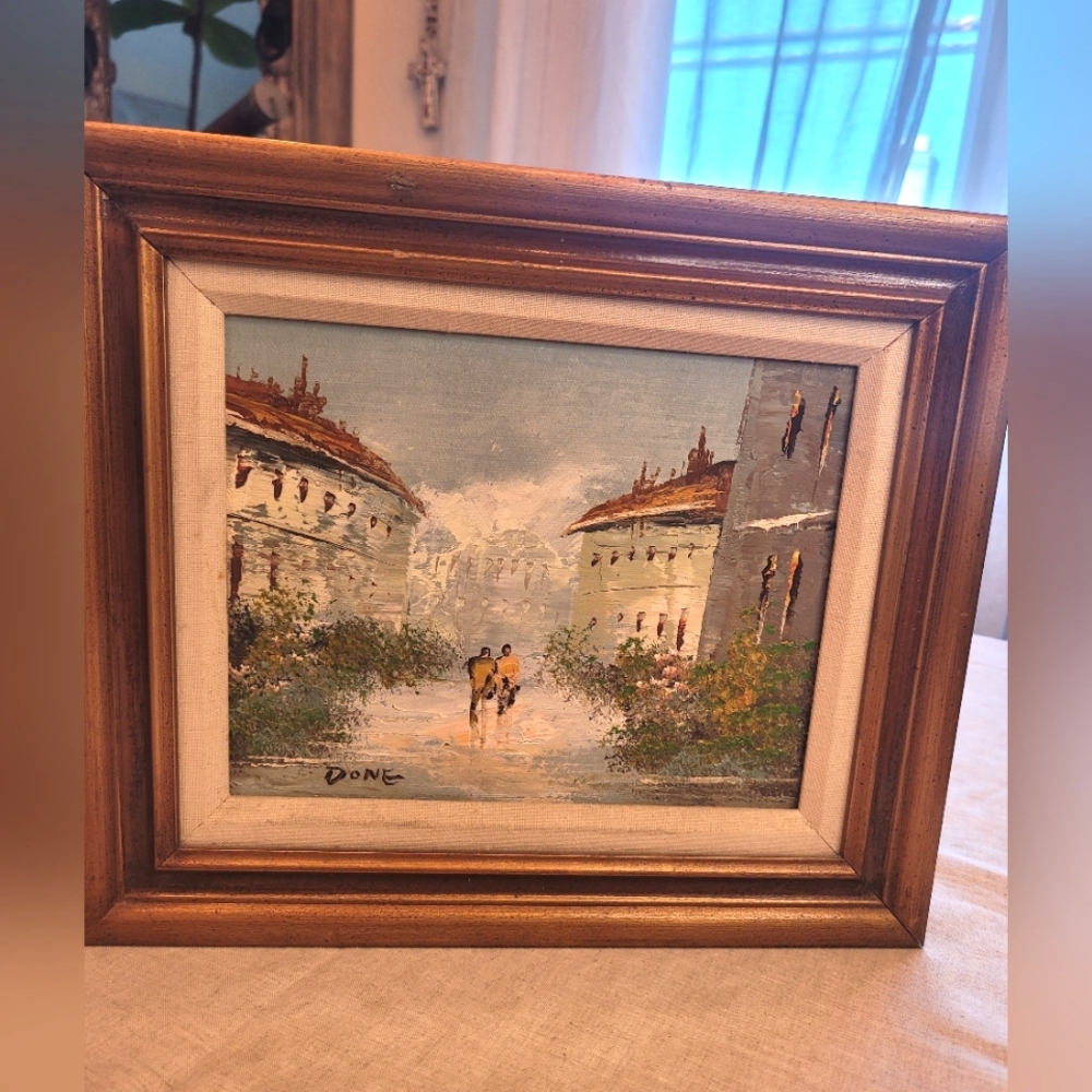 Framed Urban Landscape Painting with Brown Frame - Picture 1 of 5